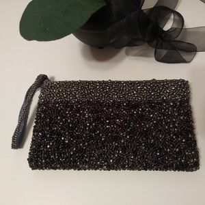 Beaded Wristlet, Black & Silver